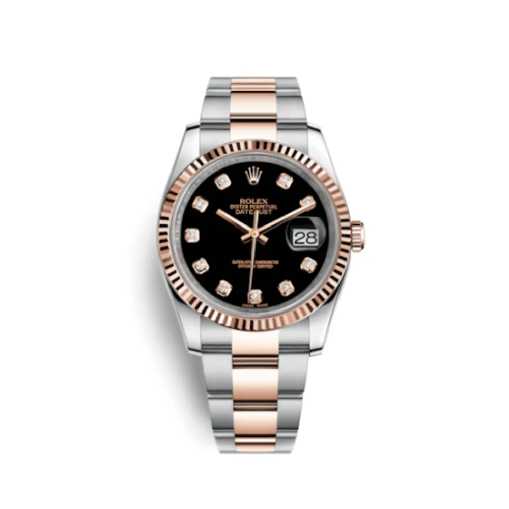 Rolex Datejust 36 Rolesor Everose Fluted / Oyster / Black Diamond