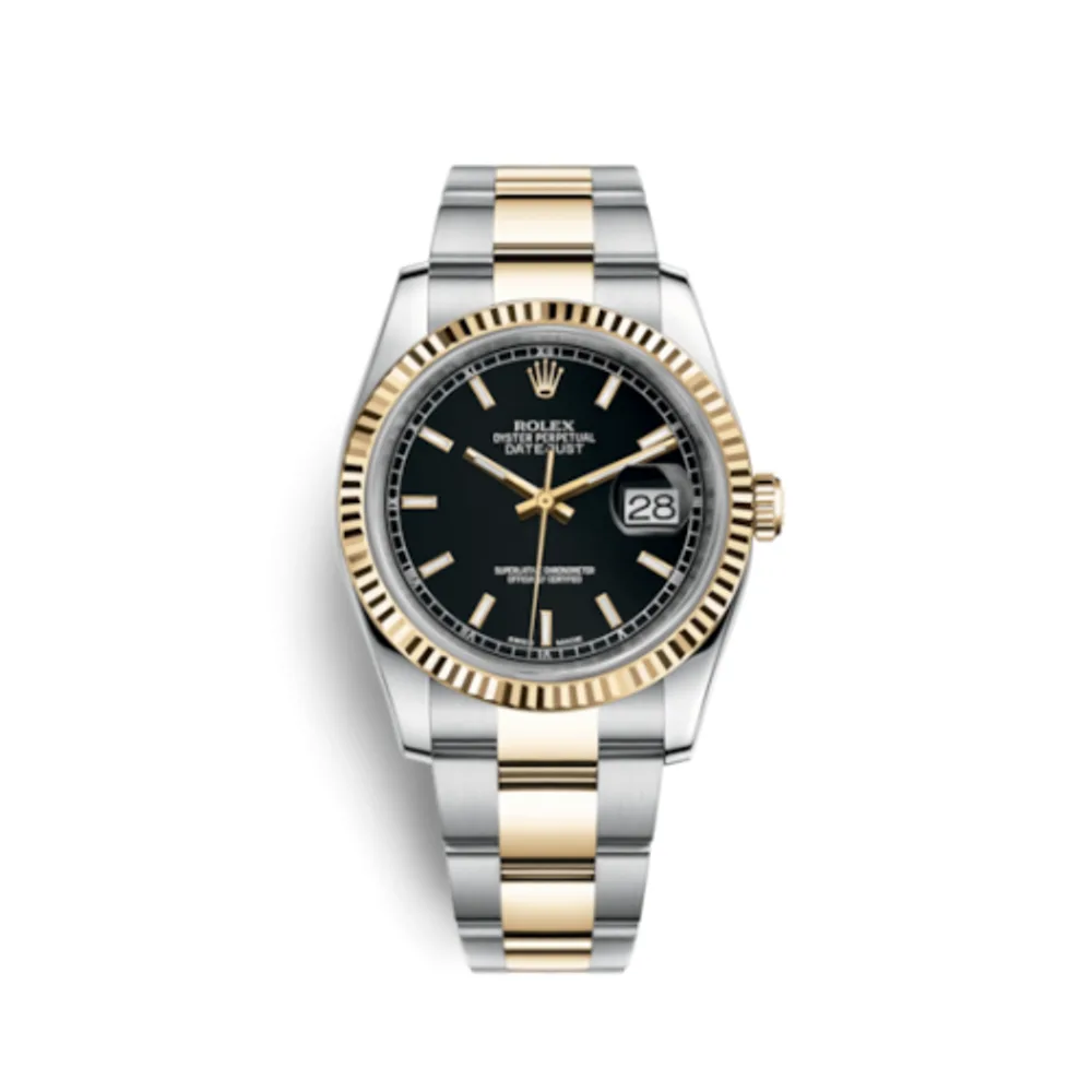 Rolex Datejust 36 Rolesor Yellow Fluted / Oyster / Black