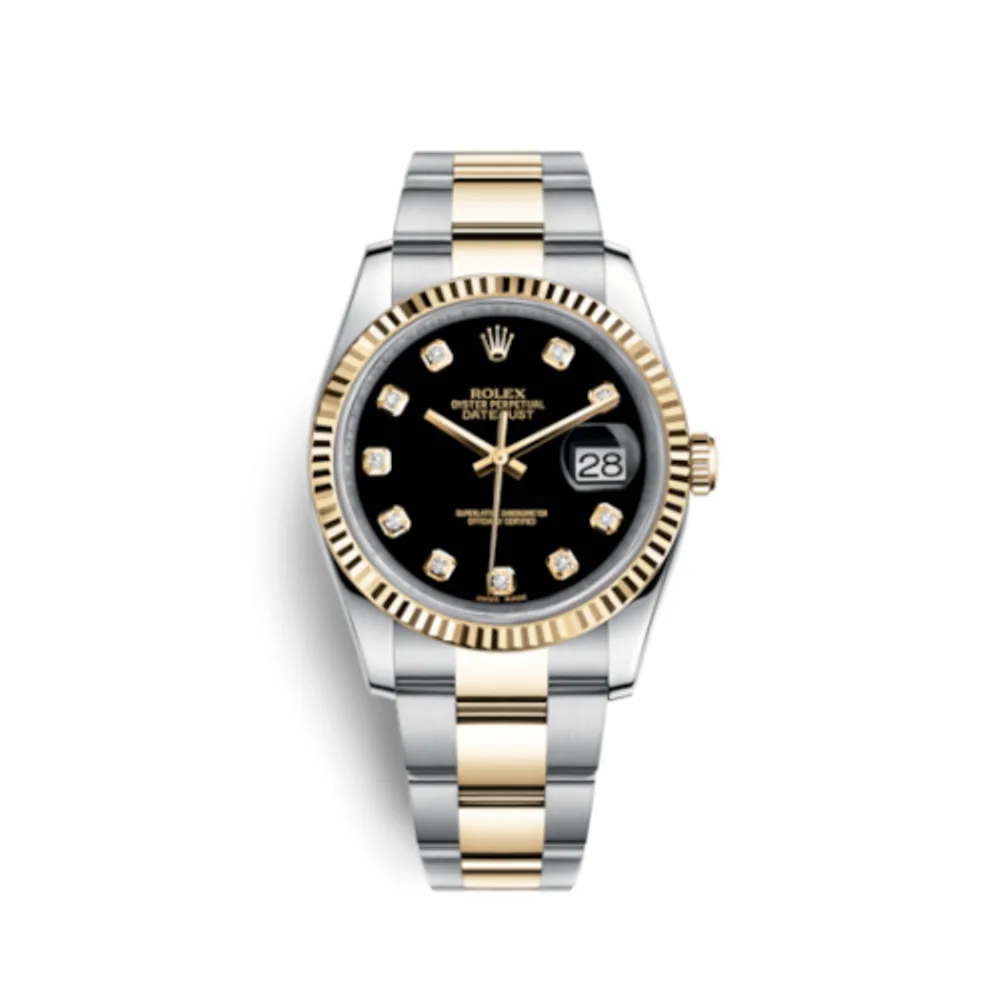 Rolex Datejust 36 Rolesor Yellow Fluted / Oyster / Black Diamond