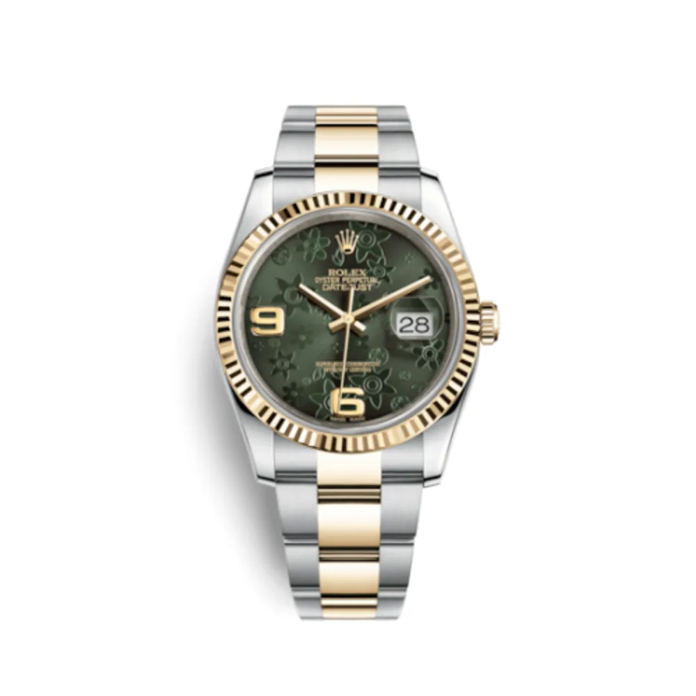 Rolex Datejust 36 Rolesor Yellow Fluted / Oyster / Green Floral