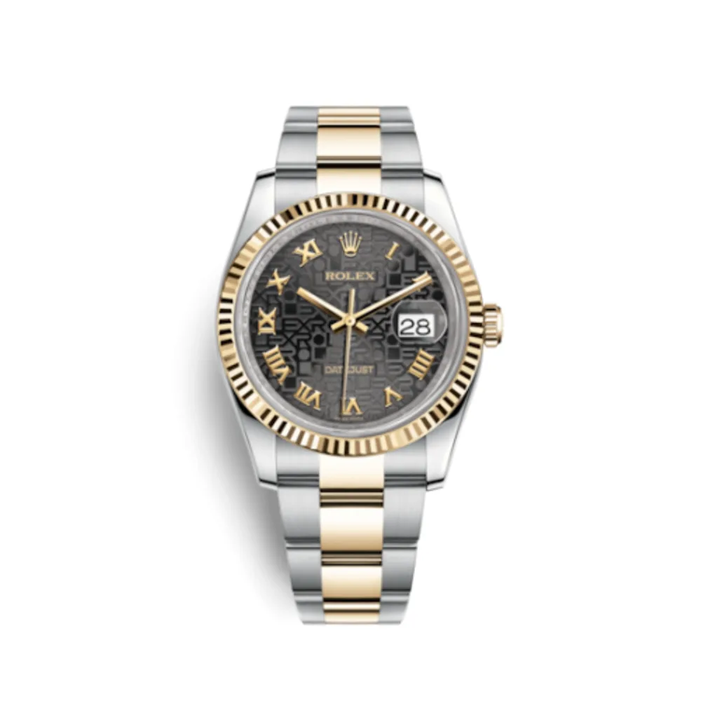 Rolex Datejust 36 Rolesor Yellow Fluted / Oyster / Black Computer Roman