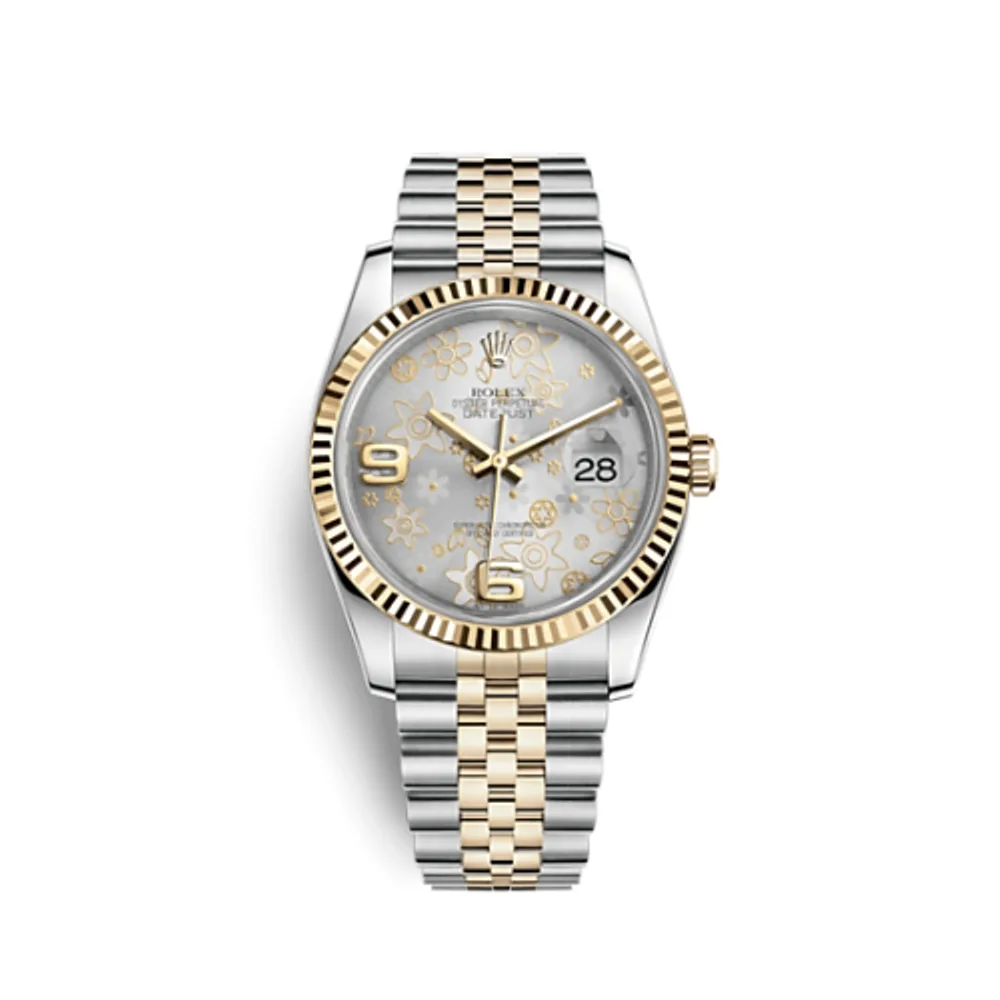 Rolex Datejust 36 Rolesor Yellow Fluted / Jubilee / Silver Floral