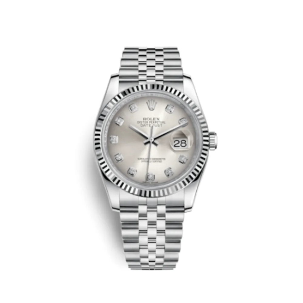 Rolex Datejust 36 Stainless Steel Fluted / Jubilee / Silver Diamond