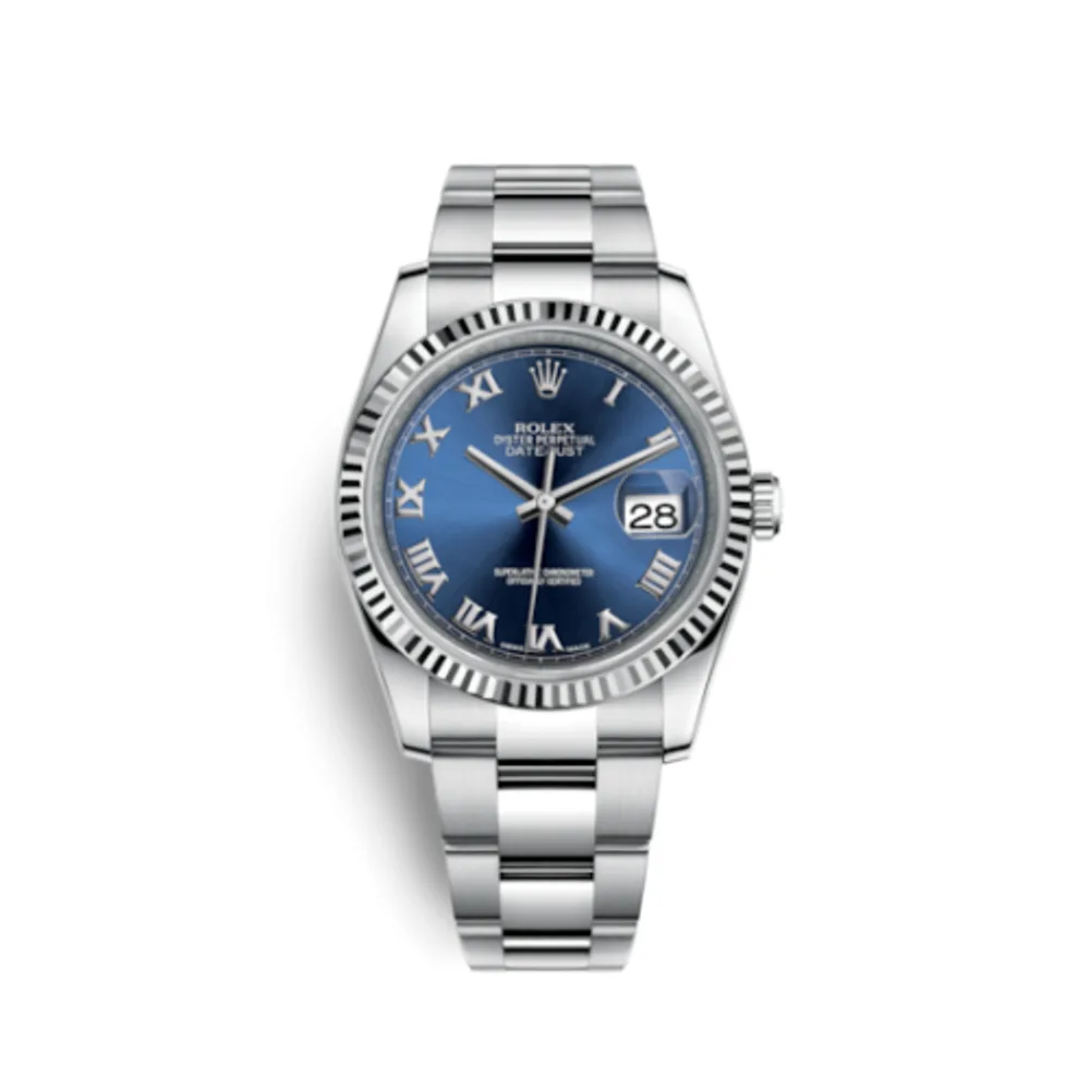 Rolex Datejust 36 Stainless Steel Fluted / Oyster / Blue Roman