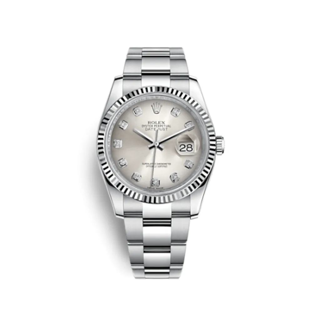 Rolex Datejust 36 Stainless Steel Fluted / Oyster / Silver Diamond