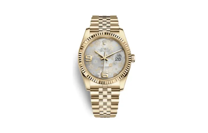 Rolex Datejust 36 Yellow Gold Fluted / Jubilee / Silver Floral