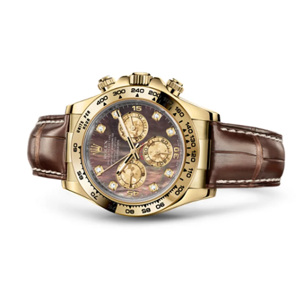 Rolex Cosmograph Daytona Yellow Gold / Black Mother of Pearl / Strap