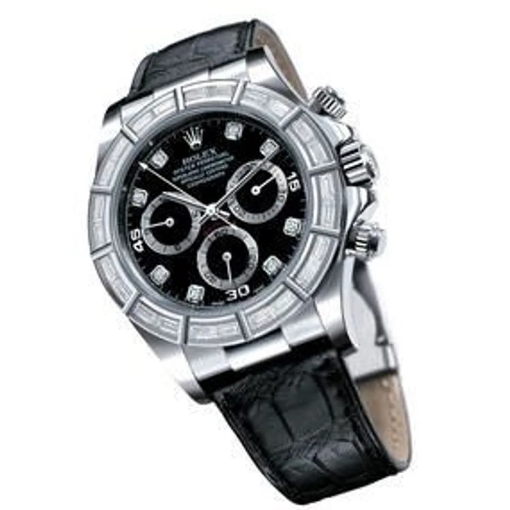Rolex Daytona White Gold 24 Baguette Strap Black Diamond