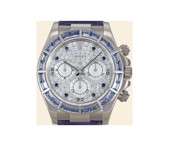Rolex Daytona White Gold Blue Sapphire Strap Paved