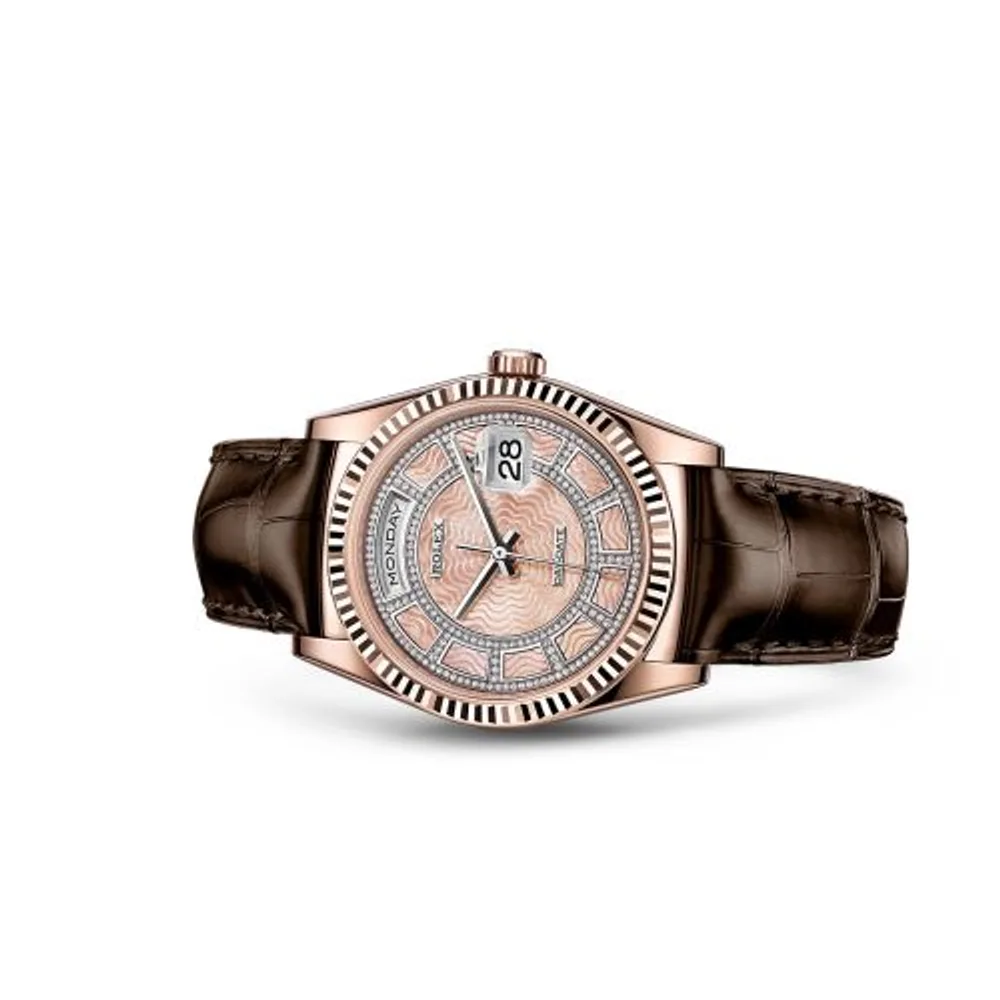 Rolex Day-Date 36 Everose Fluted / Strap / Pink MOP Carousel