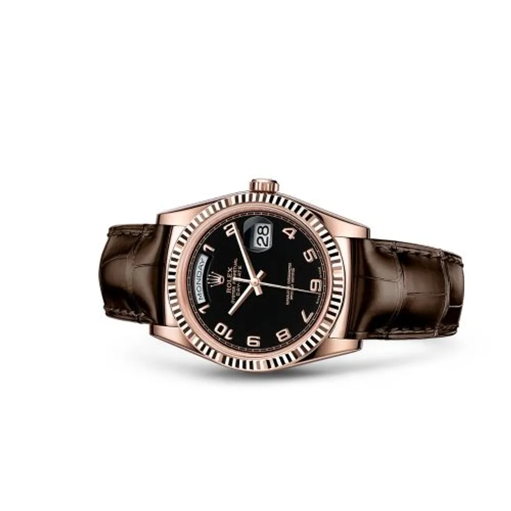 Rolex Day-Date 36 Everose Fluted / Strap / Black