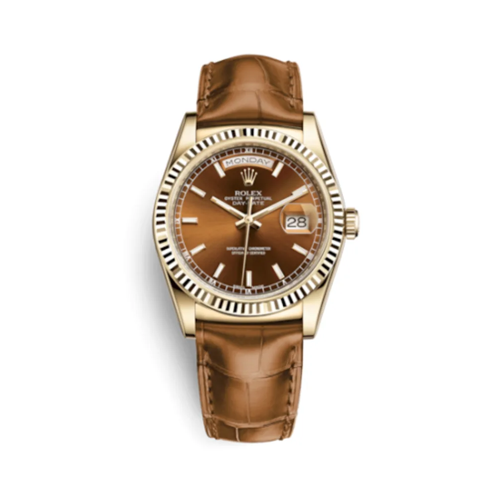 Rolex Day-Date 36 Yellow Gold / Strap / Cognac
