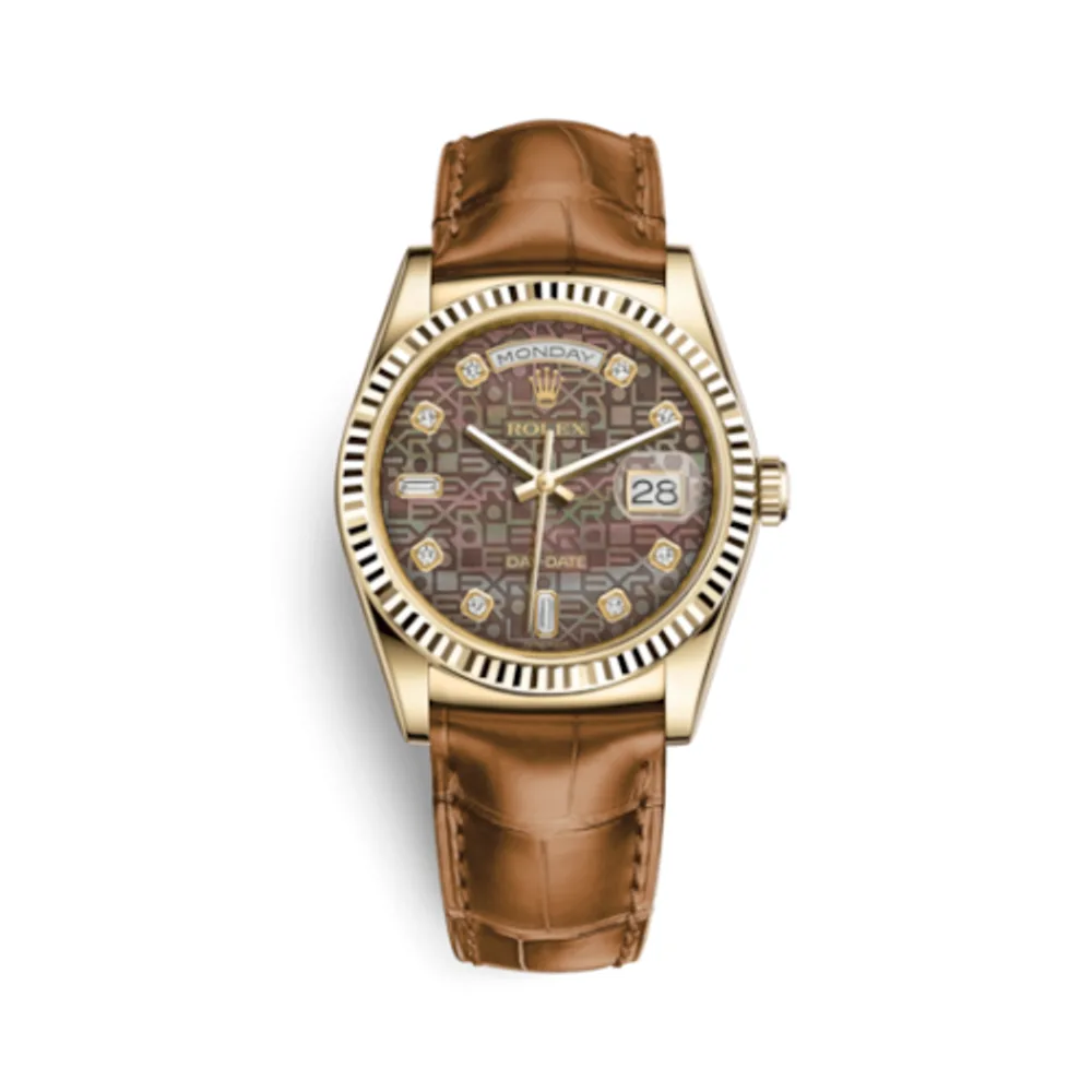 Rolex Day-Date 36 Yellow Gold / Strap / Black Computer Diamonds