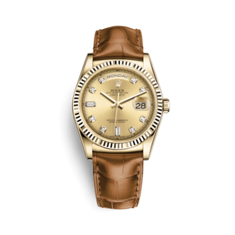 Rolex Day-Date 36 Yellow Gold / Strap / Champagne Diamonds