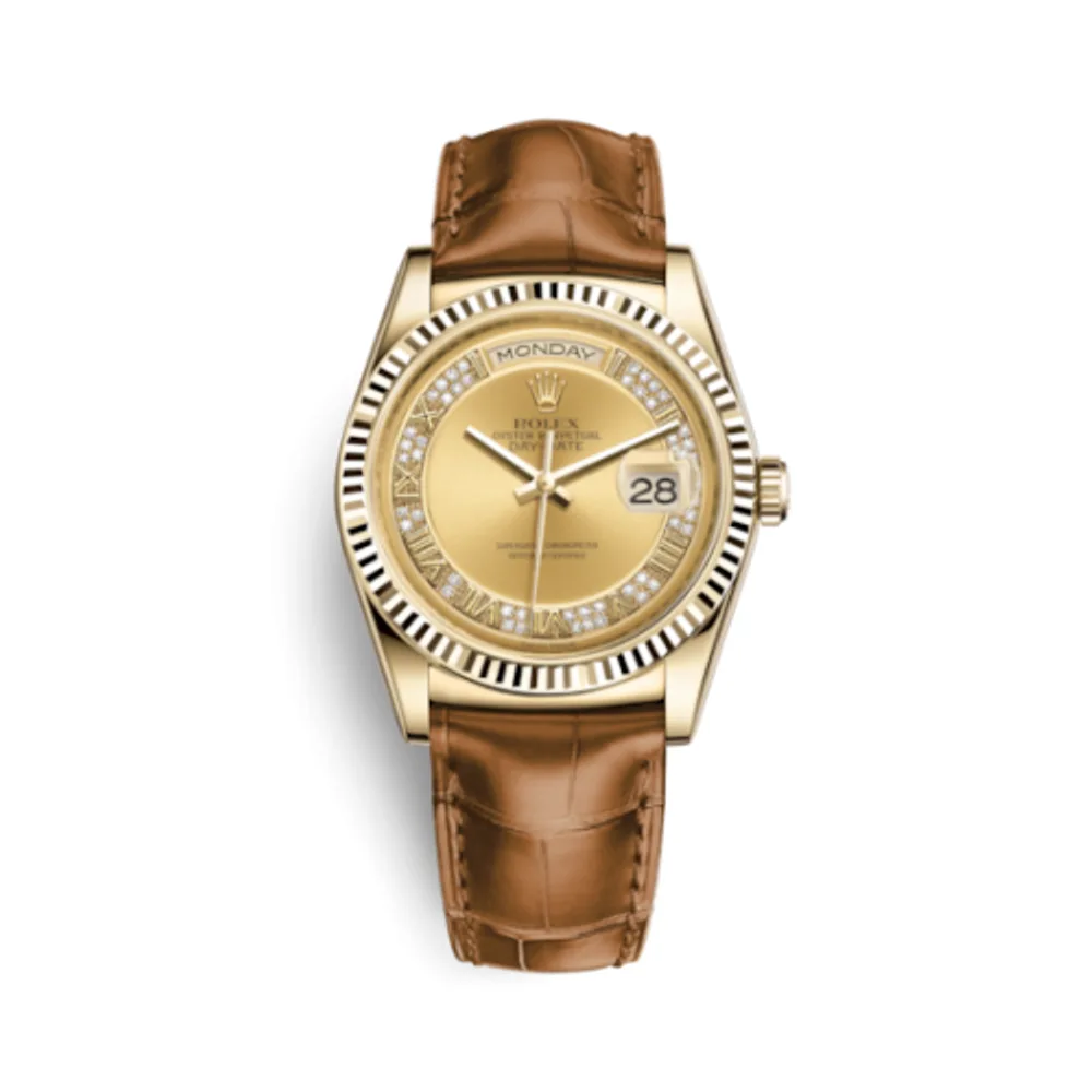 Rolex Day-Date 36 Yellow Gold Fluted / Strap / Champagne Diamonds