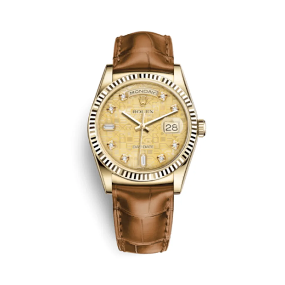 Rolex Day-Date 36 Yellow Gold Fluted / Strap / Champagne Computer