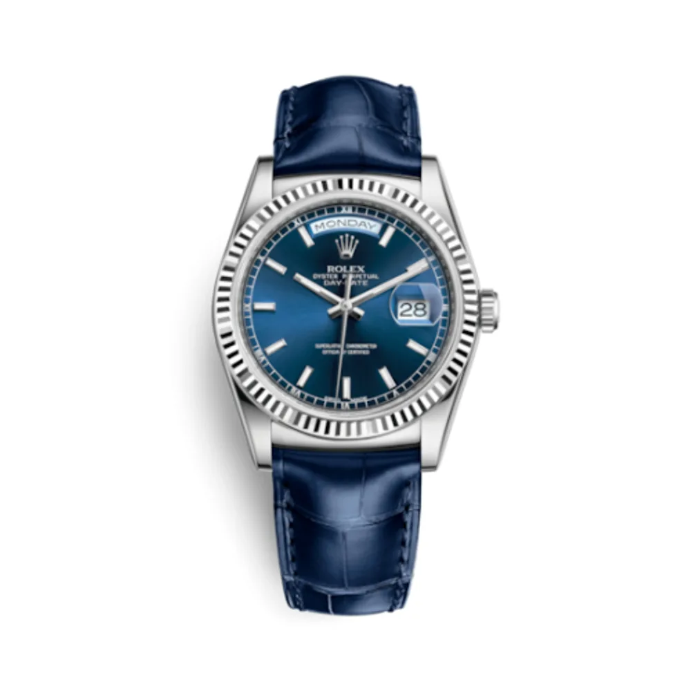 Rolex Day-Date 36 White Gold / Strap / Blue