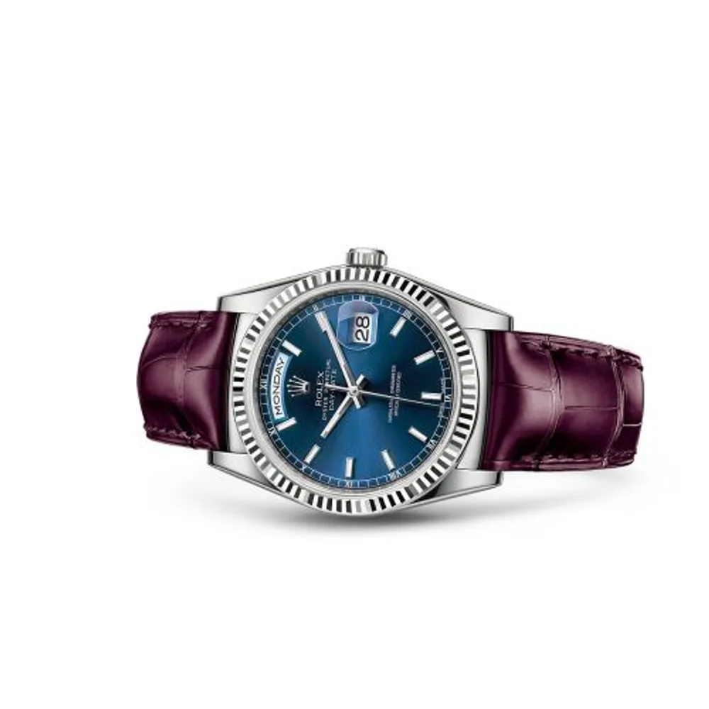 Rolex Day-Date 36 White Gold / Strap / Blue