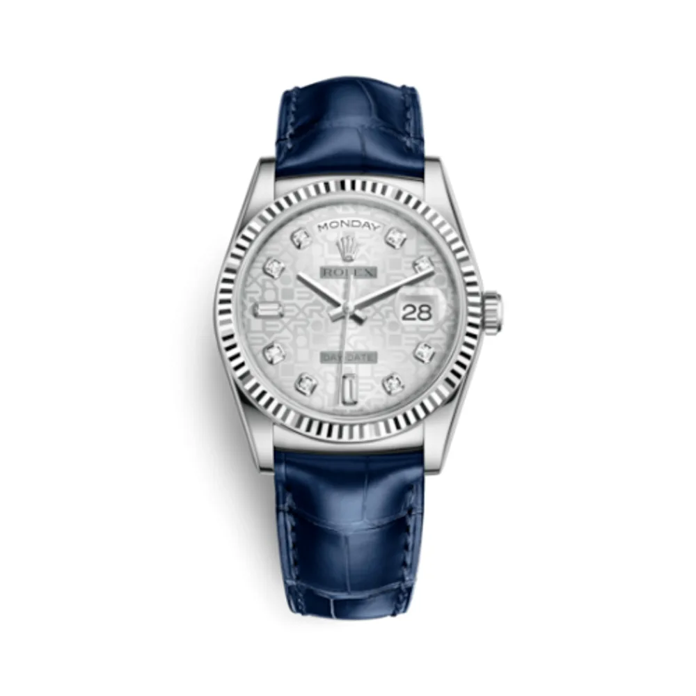 Rolex Day-Date 36 White Gold Fluted / Strap / Silver Computer