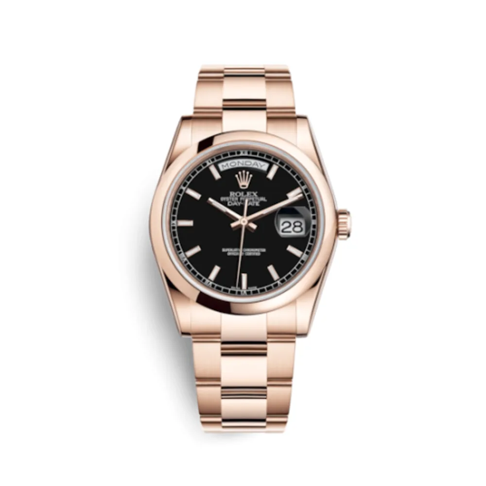 Rolex Day-Date 36 Everose Domed / Oyster / Black