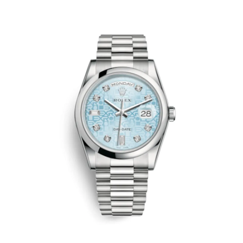 Rolex Day-Date 36 Platinum Domed / President / Ice Blue Computer