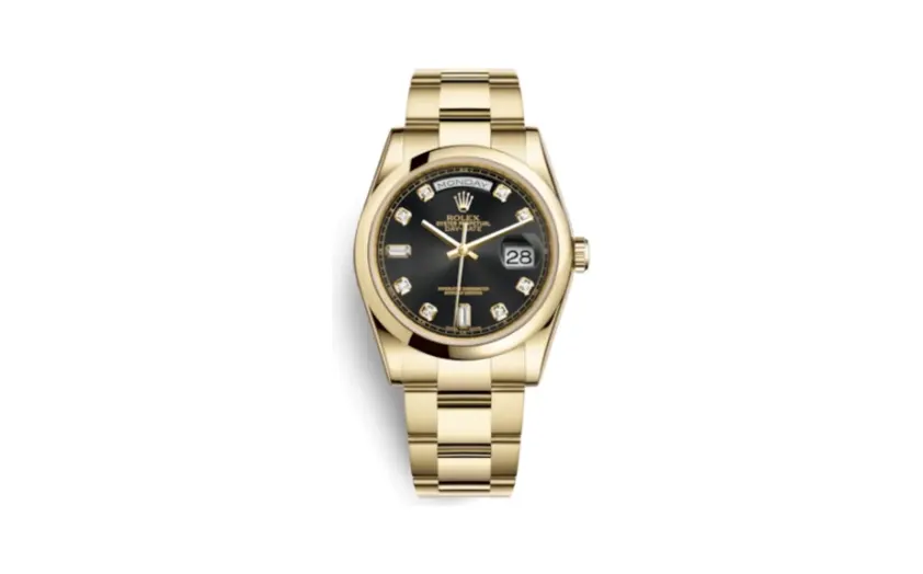 Rolex Day-Date 36 Yellow Gold Domed / Oyster / Black Diamonds
