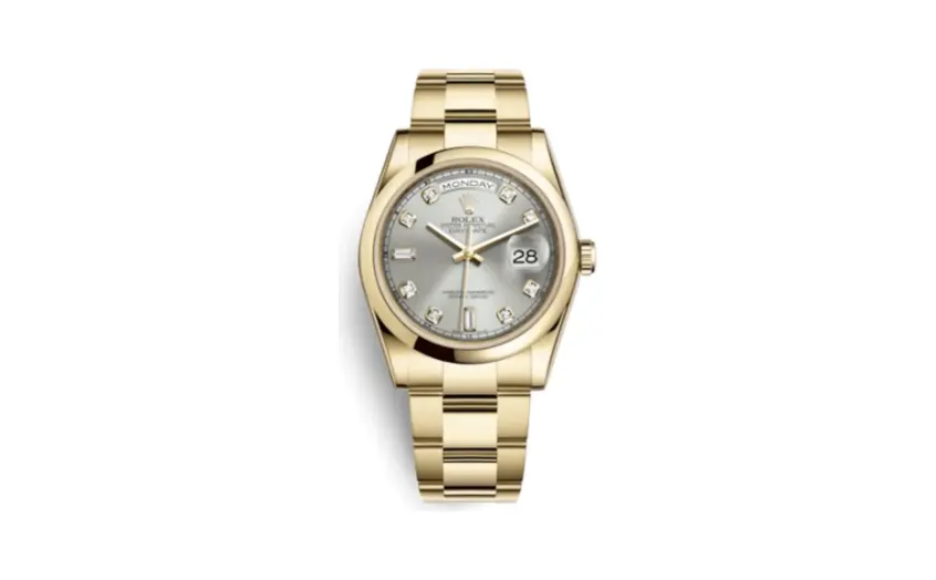 Rolex Day-Date 36 Yellow Gold Domed / Oyster / Silver Diamonds