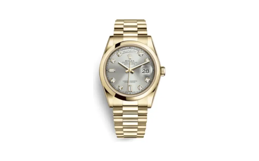 Rolex Day-Date 36 Yellow Gold Domed / President / Silver Diamonds