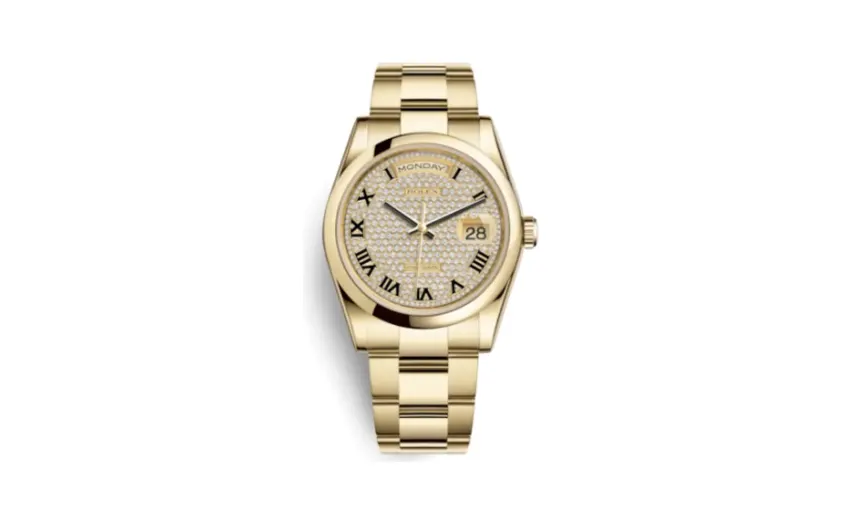 Rolex Day-Date 36 Yellow Gold Domed / Oyster / Paved Roman