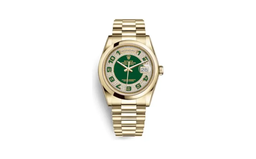 Rolex Day-Date 36 Yellow Gold Domed / President/ Green Paved