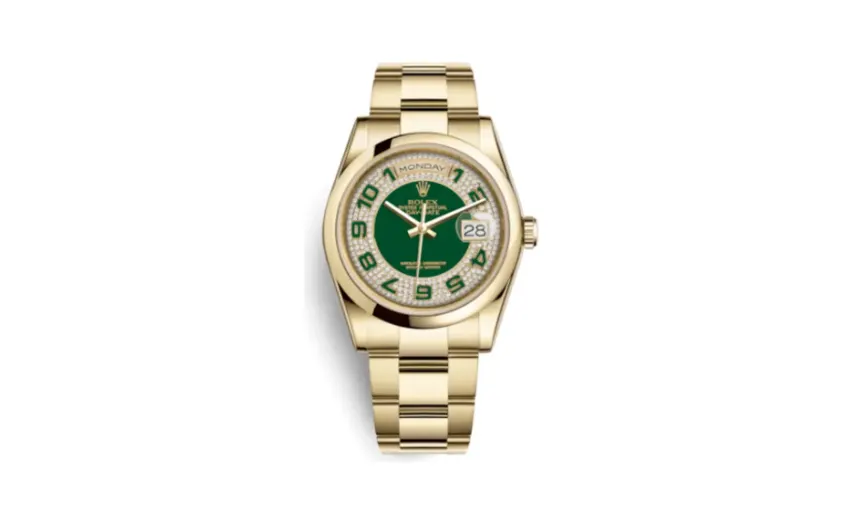 Rolex Day-Date 36 Yellow Gold Domed / Oyster / Green Paved
