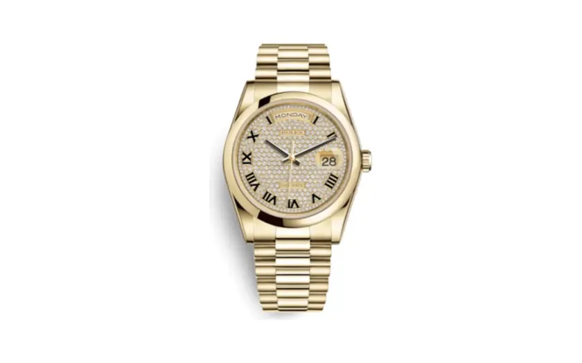 Rolex Day-Date 36 Yellow Gold Domed / President / Paved Roman
