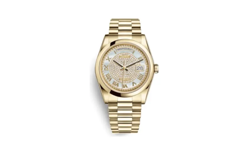 Rolex Day-Date 36 Yellow Gold Domed / President / Paved Roman