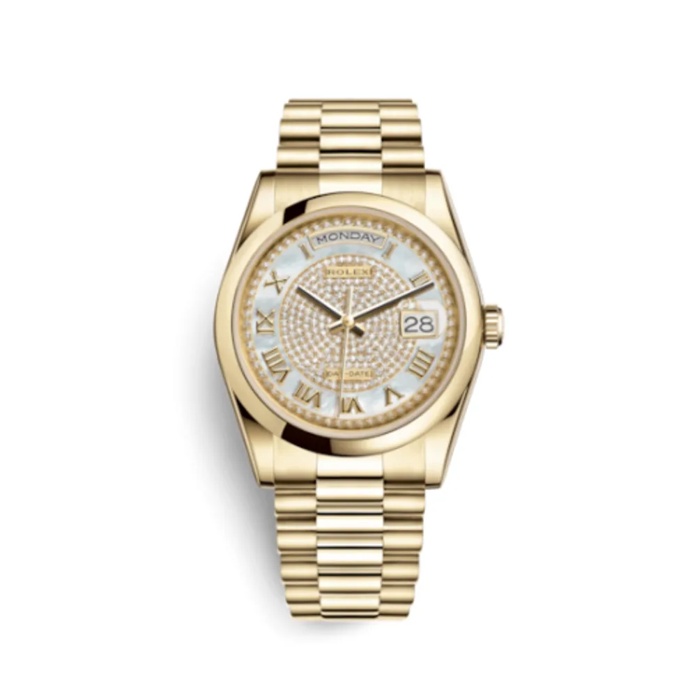 Rolex Day-Date 36 Yellow Gold Domed / President / Paved Roman