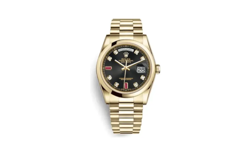 Rolex Day-Date 36 Yellow Gold Domed / President / Black Diamonds Rubies
