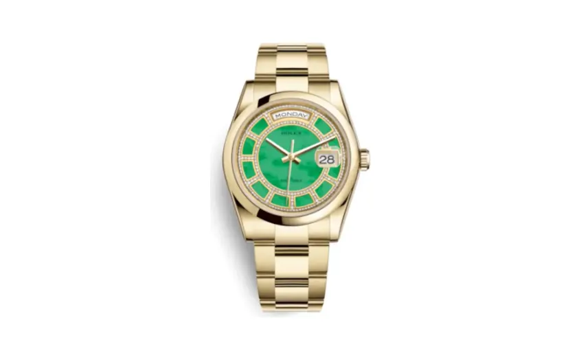 Rolex Day-Date 36 Yellow Gold Domed / Oyster / Green Jade Carousel