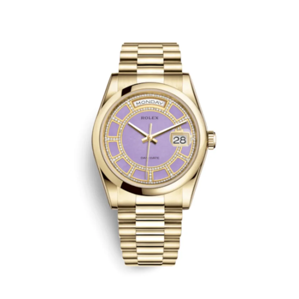 Rolex Day-Date 36 Yellow Gold Domed / President / Lavender Carousel