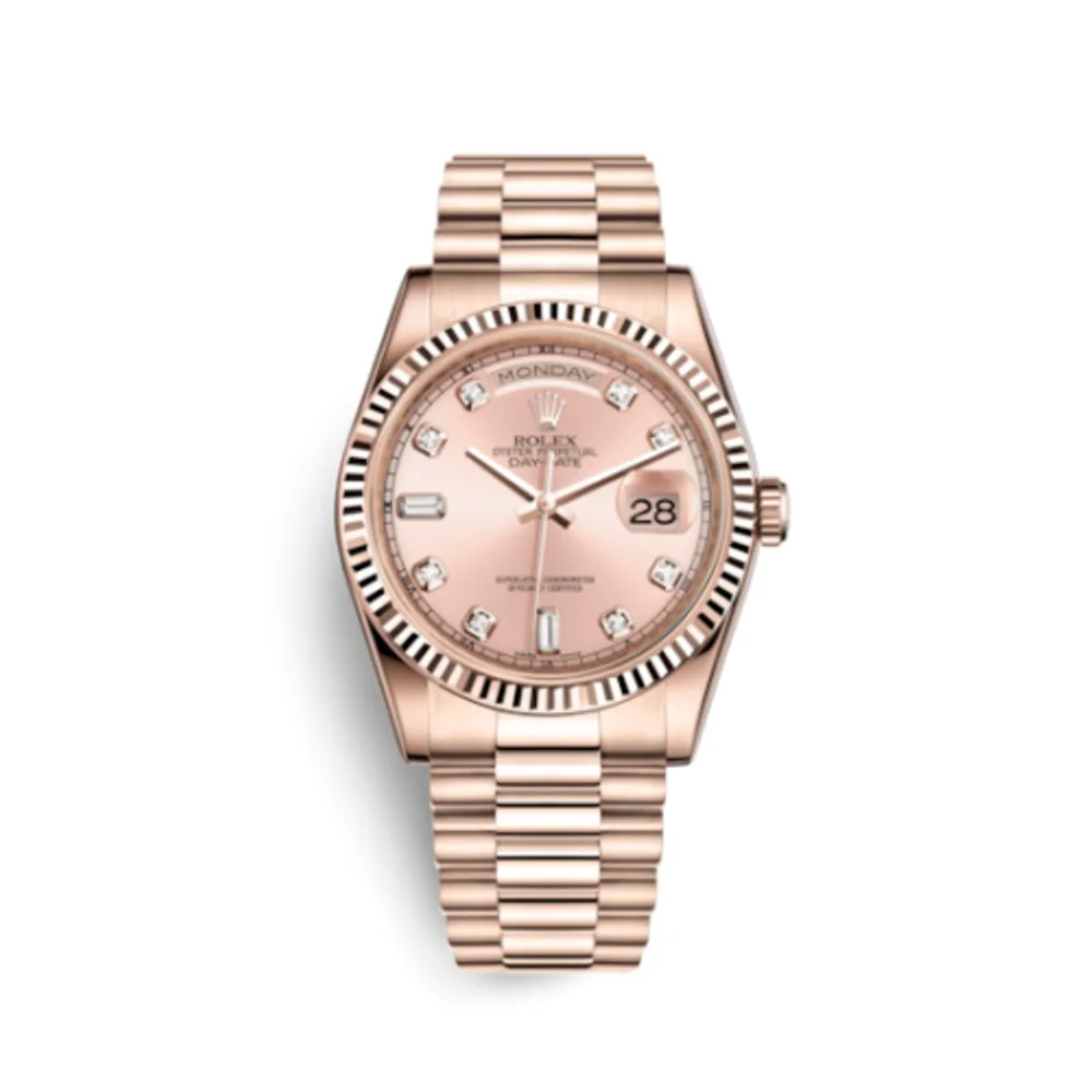 Rolex Day-Date 36 Everose Fluted / President / Pink Diamonds