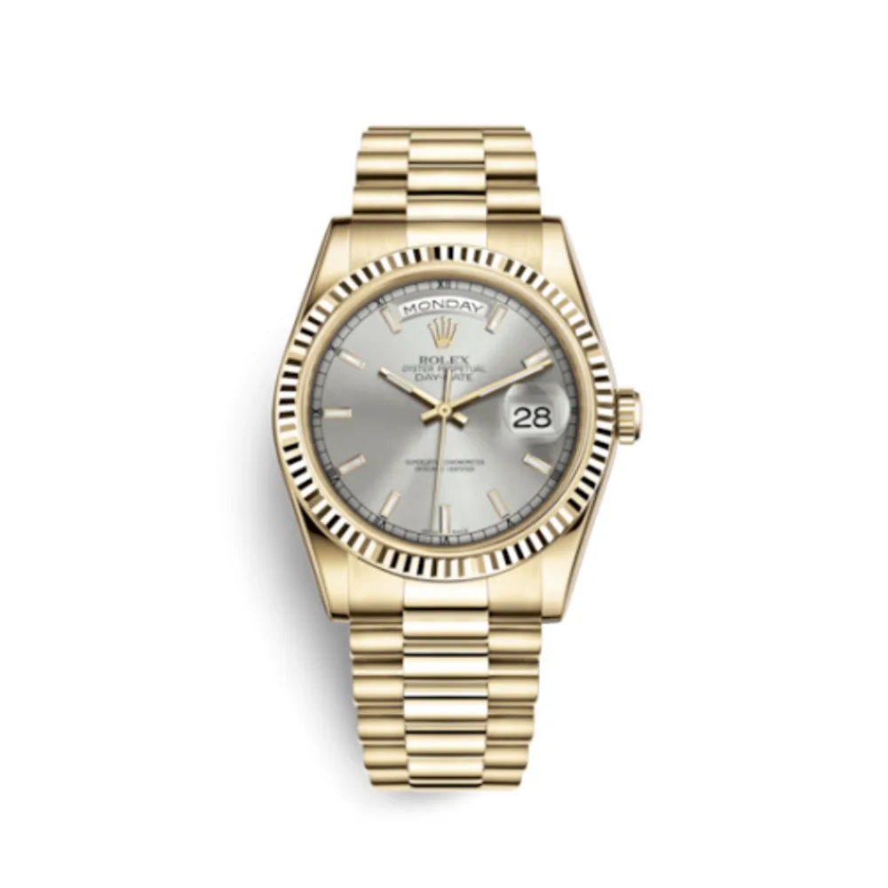 Rolex Day-Date 36 Yellow Gold Fluted / President / Silver