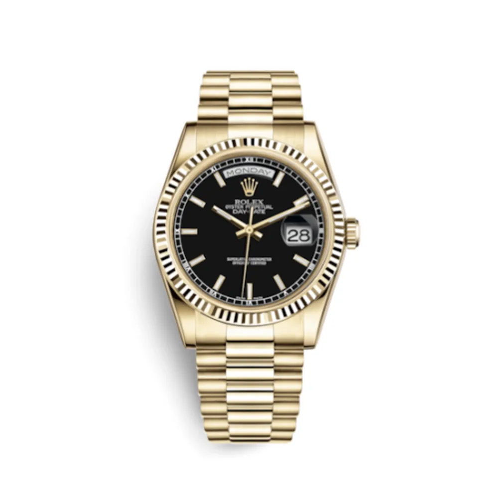 Rolex Day-Date 36 Yellow Gold Fluted / President / Black Diamonds