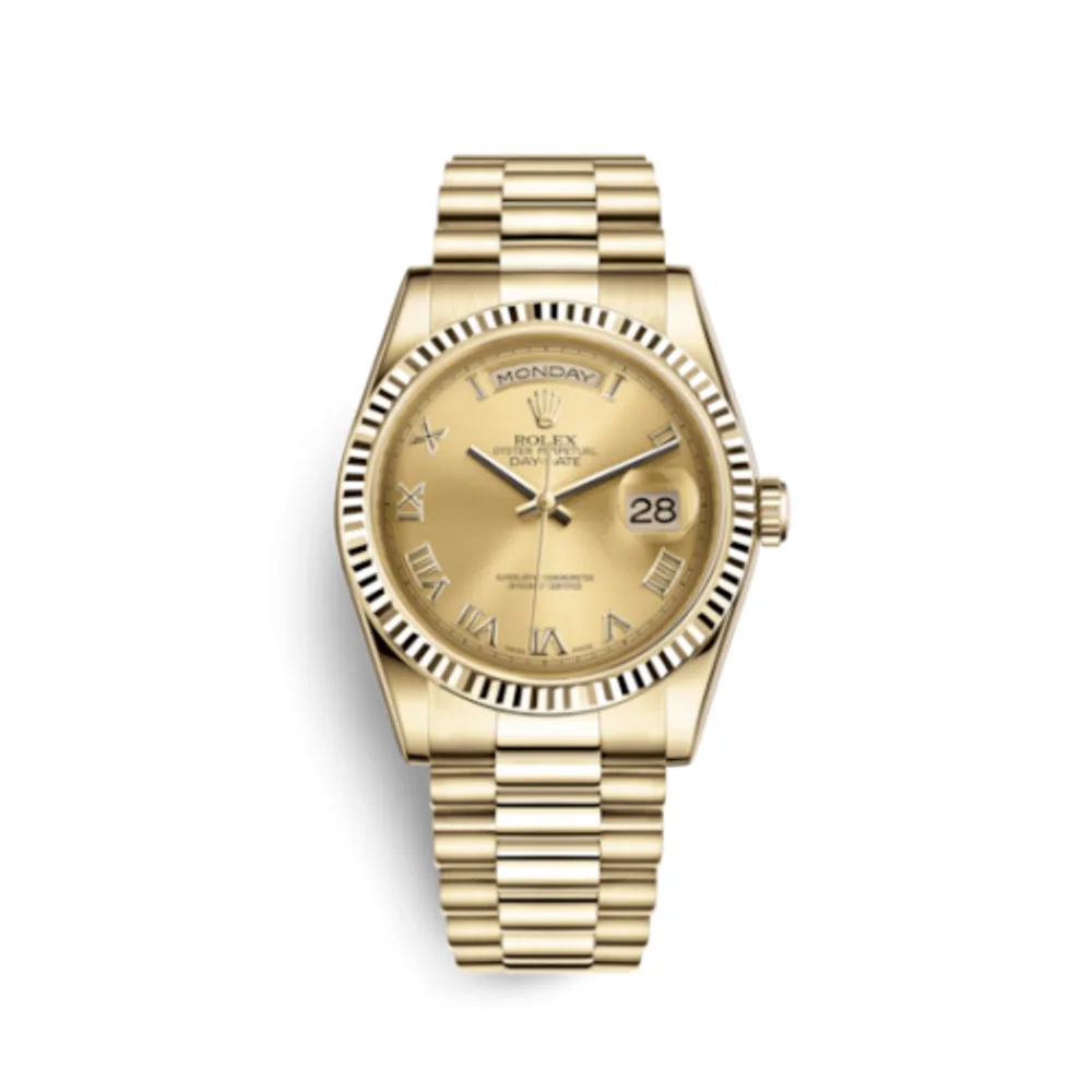 Rolex Day-Date 36 Yellow Gold Fluted / President / Champagne Roman