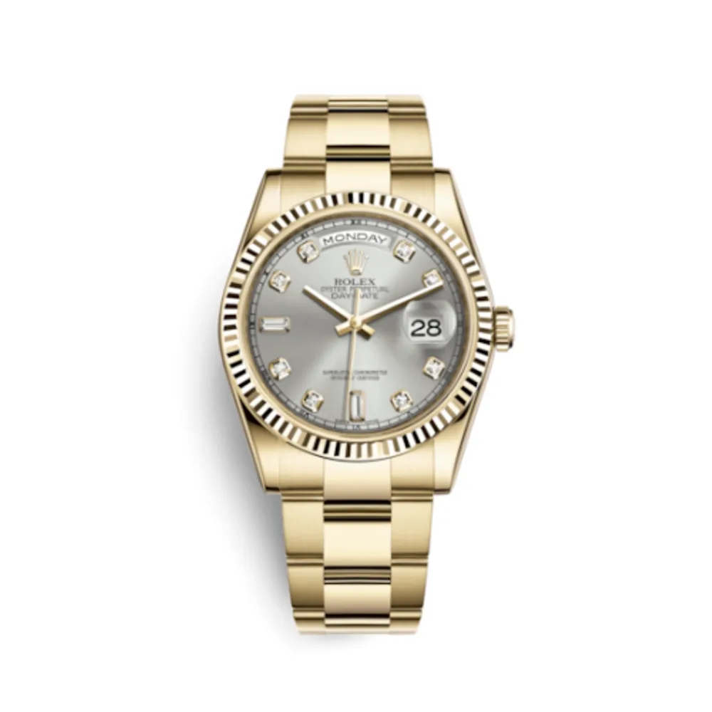 Rolex Day-Date 36 Yellow Gold Fluted / Oyster / Silver Diamonds
