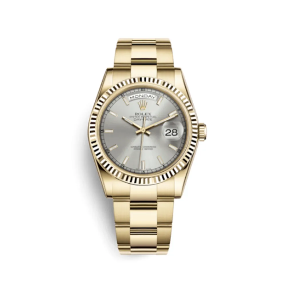 Rolex Day-Date 36 Yellow Gold Fluted / Oyster / Silver