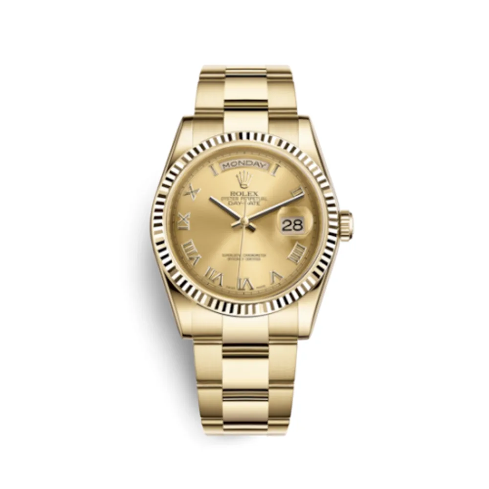 Rolex Day-Date 36 Yellow Gold Fluted / Oyster / Champagne Roman