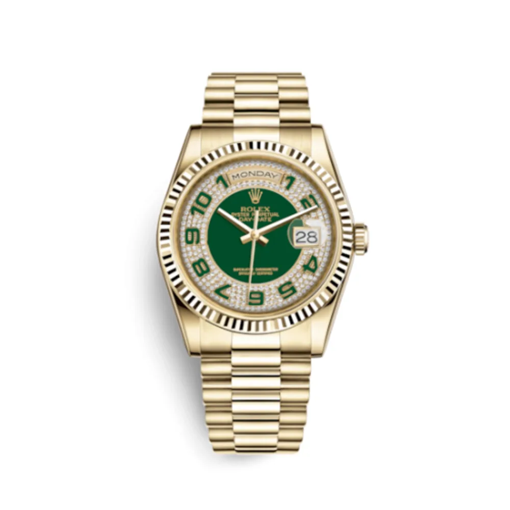 Rolex Day-Date 36 Yellow Gold Fluted / President / Green Paved