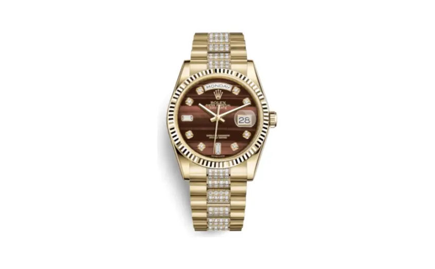 Rolex Day-Date 36 Yellow Gold Fluted / President Diamonds / Bull's Eye