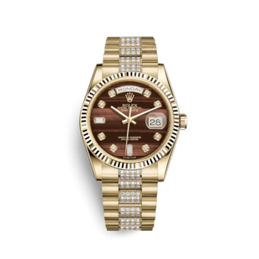 Rolex Day-Date 36 Yellow Gold Fluted / President Diamonds / Bull's Eye