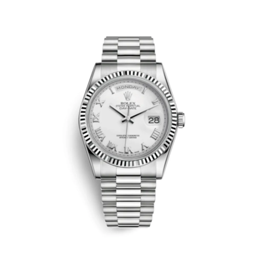 Rolex Day-Date 36 White Gold Fluted / President / White Roman