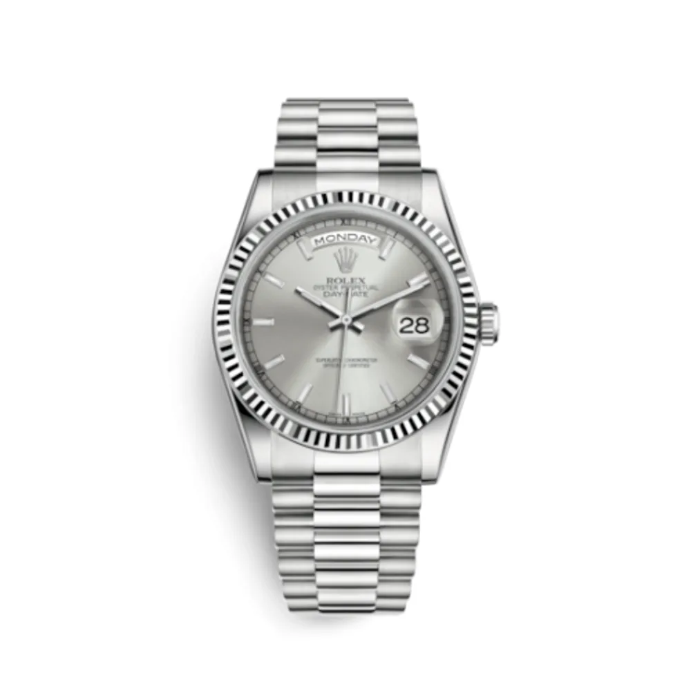 Rolex Day-Date 36 White Gold Fluted / President / Silver
