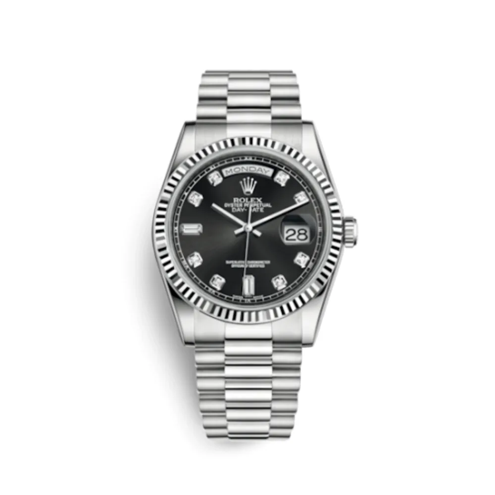 Rolex Day-Date 36 White Gold Fluted / President / Black Diamond